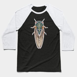 Art Nouveau Cicada White Outline Baseball T-Shirt